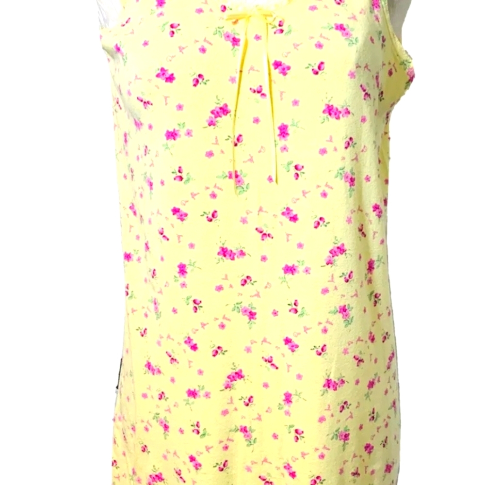 NIGHTGOWN  CHEROKEE 100%  COTTON KNIT Perforated Yellow Sleepshirt   M New NWOT